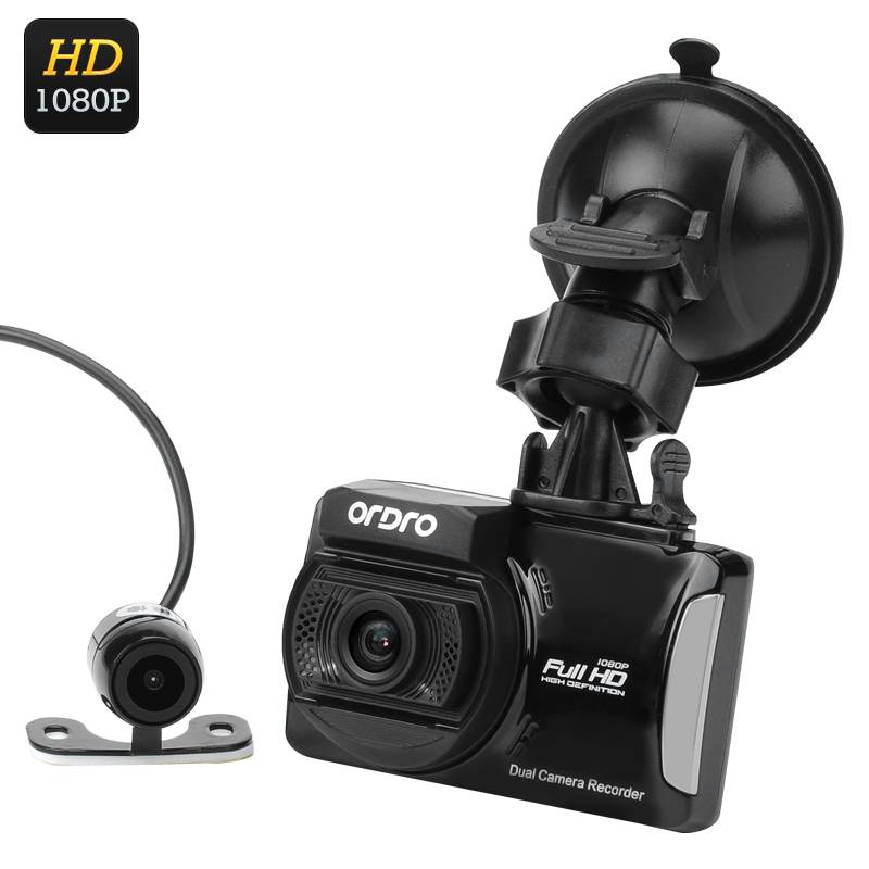 Full HD dashkamera med 2 kameror, 130 grader vidvinkel, Loop recording, Rörelsedetektion, Stötsensor