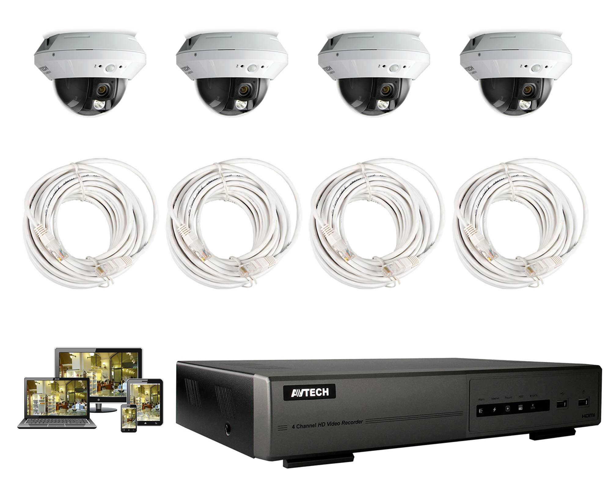 IP-Övervakningspaket i Full HD, 4st inomhuskameror, nattsyn, fjärråtkomst