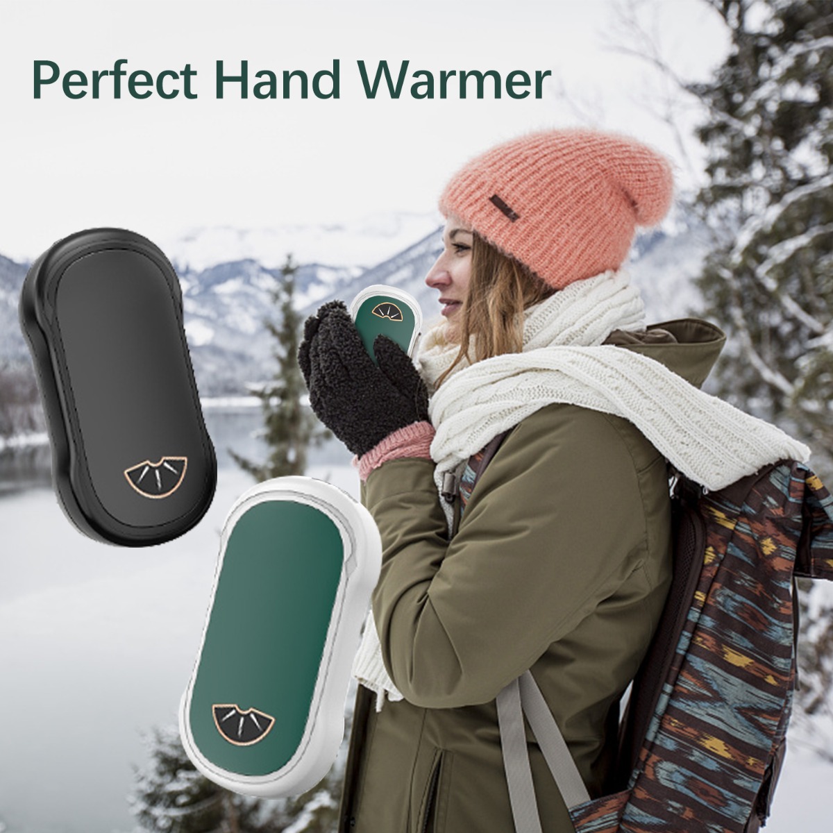Powerbank, USB-C+USB, Handvärmare, 40-60°, 5000 mAH, Powerbank, 2-pack - Vit