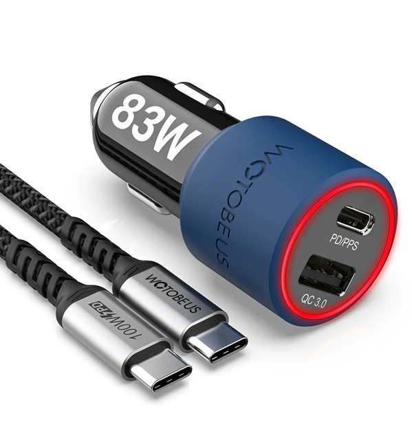 83W Snabbladdare, för smartphone och dator till bil +100w USB-C kabel, QC 3.0