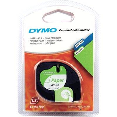 DYMO LetraTag papperstejp, vit, 12 mm, 4 m