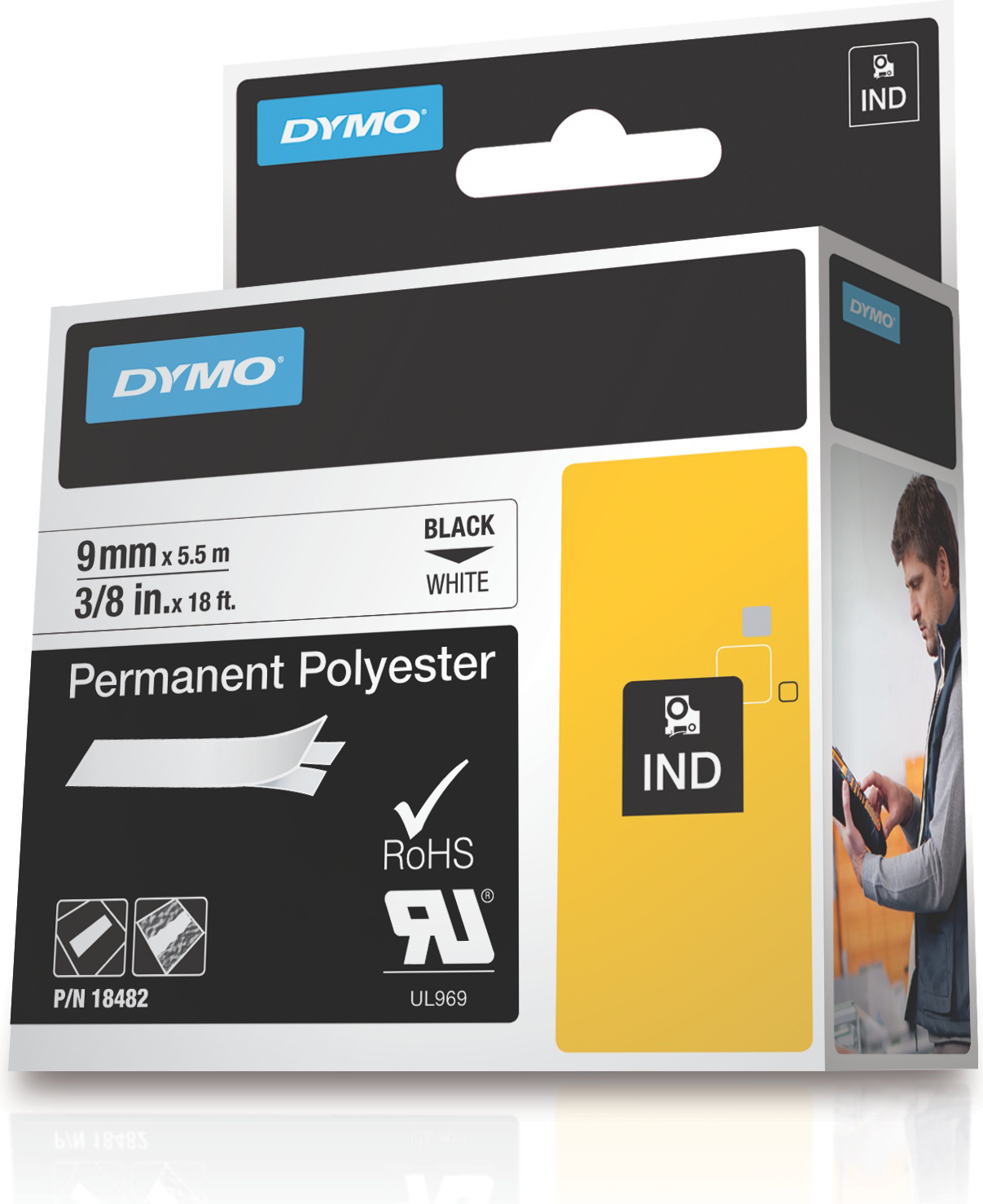 DYMO RhinoPRO märktejp perm polyester vit 9mm