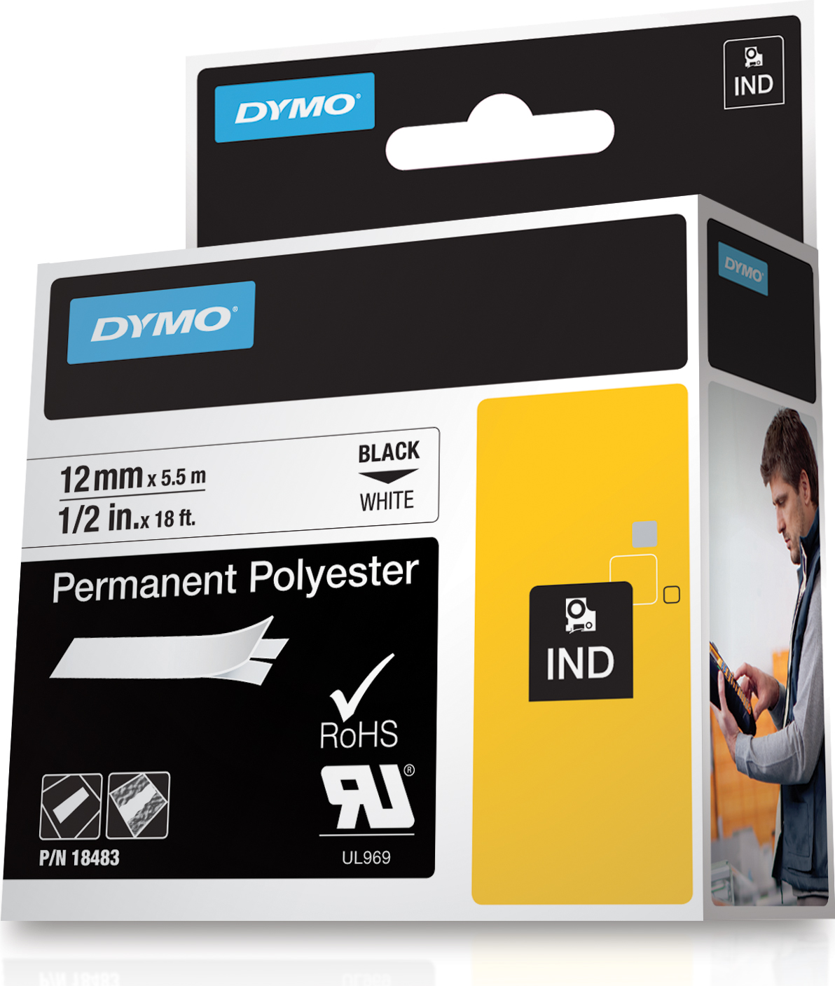 DYMO RhinoPRO märktejp perm polyester 12mm vit