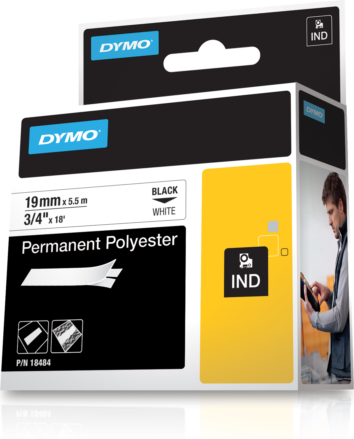 DYMO RhinoPRO märktejp perm polyester vit 19mm