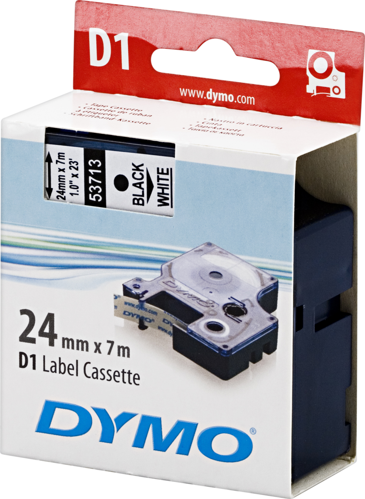 DYMO D1 märktejp standard 24mm, svart på vitt, 7m rulle