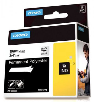 DYMO Rhino Prof, polyestertejp, 19mm, svart text trans tejp, 5,5m | Etiketter & Refill | AlltMobil