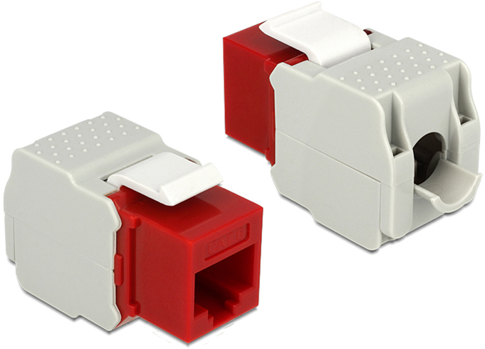 DeLOCK UTP Cat6 Keystone modul, RJ45 ho - LSA Cat6, Tool-free röd/gr