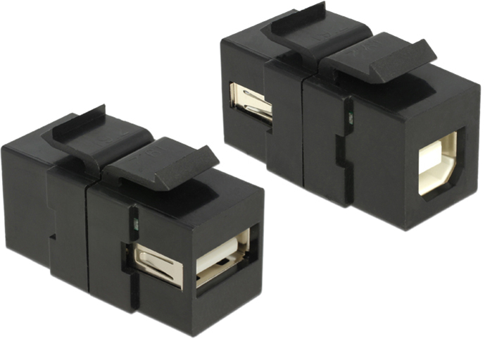 DeLOCK Keystone modul, USB 2.0 Typ A ho - USB 2.0 Typ B ho, svart