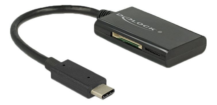 Delock USB 3.1 Gen 1 Kortläsare, USB-C hane, 4 kortplatser, svart