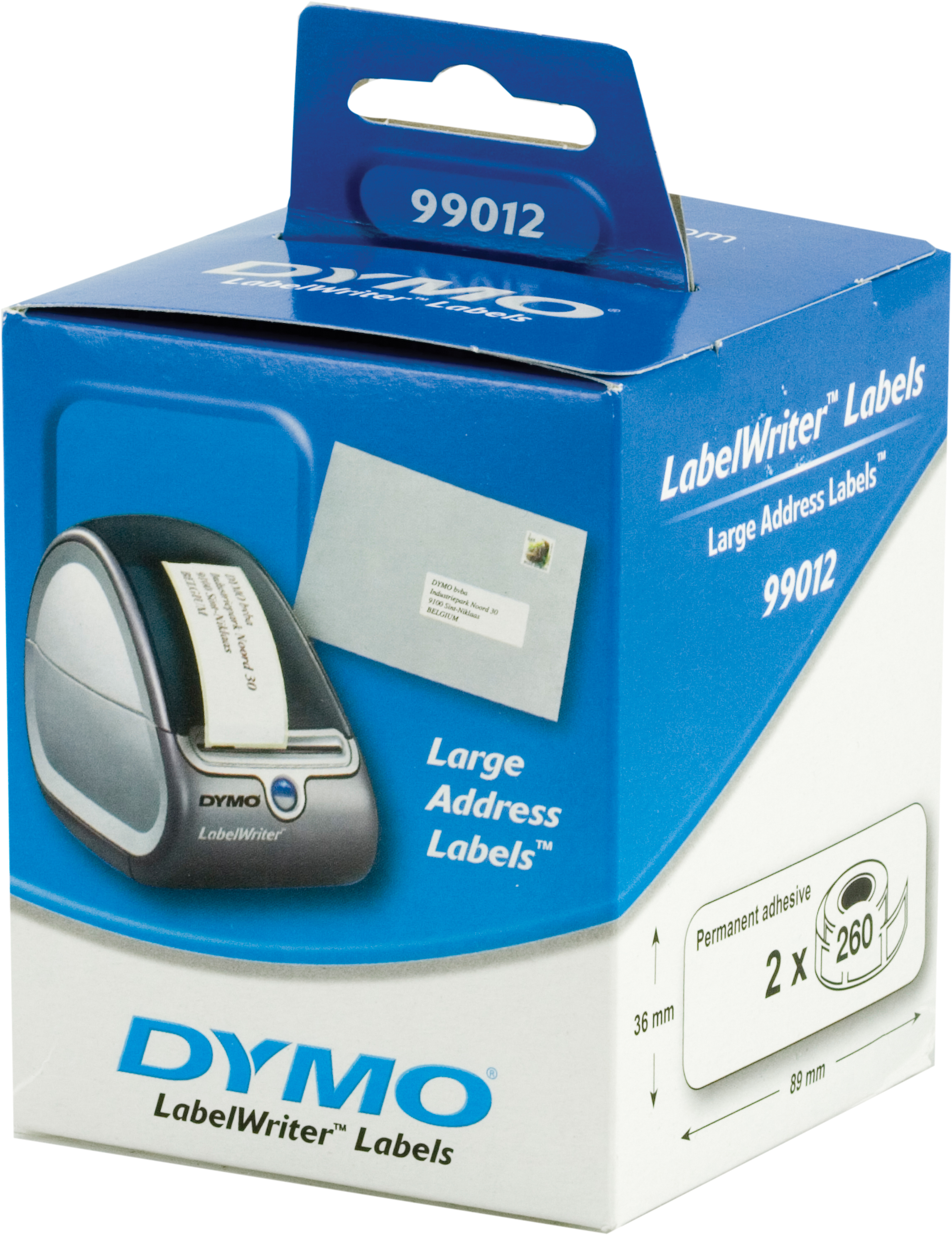 DYMO LabelWriter stora adressetiketter, vita 89x36mm / 2x260st