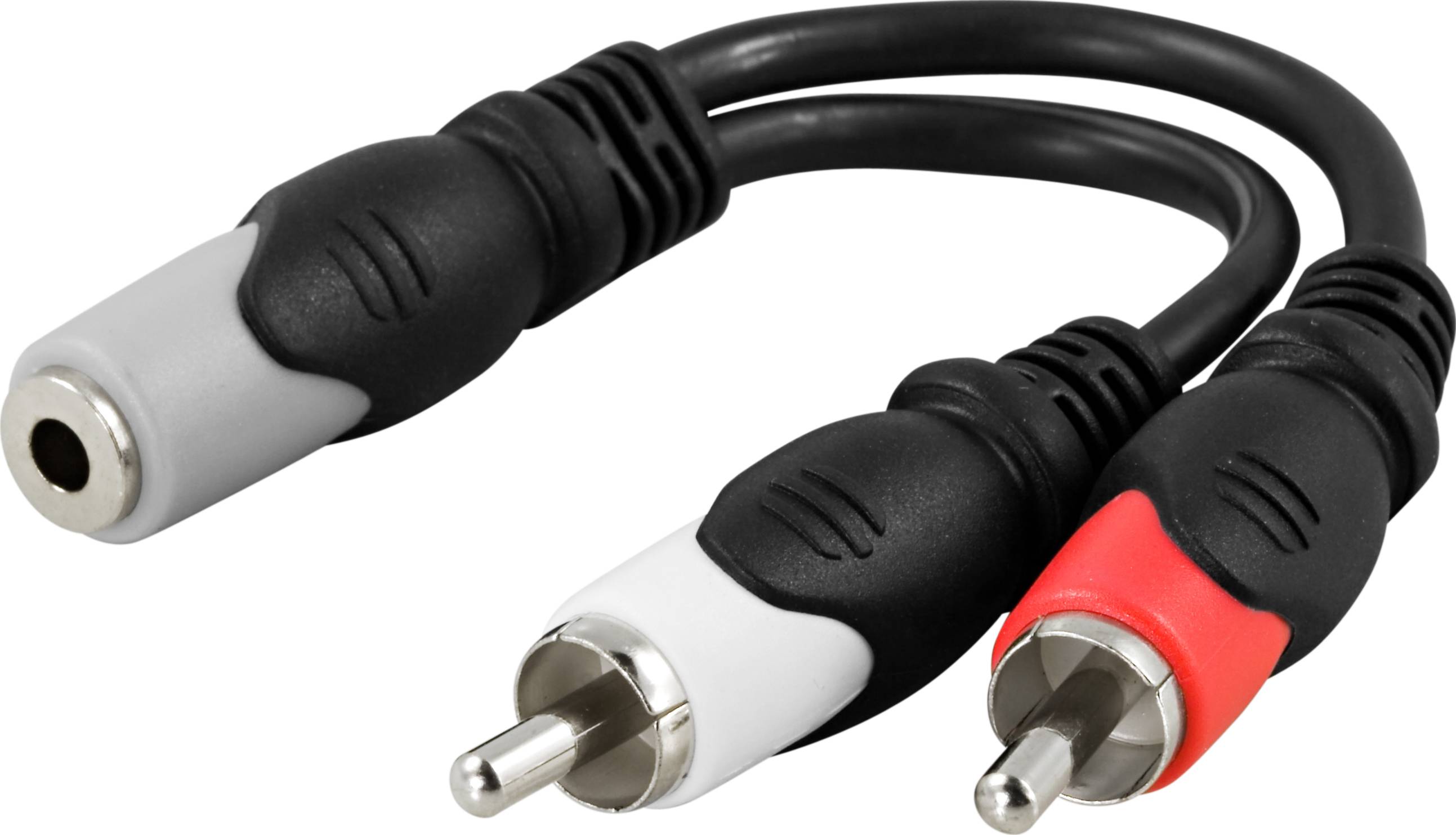 DELTACO multimedia-adapter 3,5mm ho till 2xRCA ha, 10cm