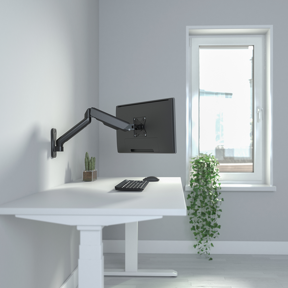 Alternativ bild 1 för DELTACO Office ARM-0360 - Monteringssats (vridbar arm, gasfjäder) - för LCD-display - plast, aluminium, stål - mattsvart - skärmstorlek: 17-32 - väggmonterbar