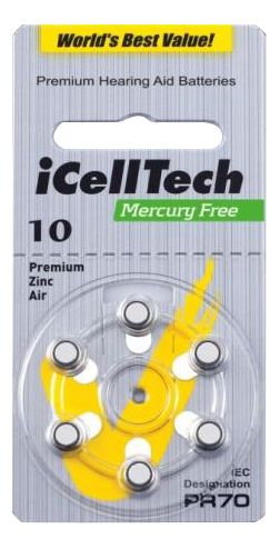 iCellTech 10 PR70 Zinc-Luft knappcellsbatteri, 1,45V, 6p-pack