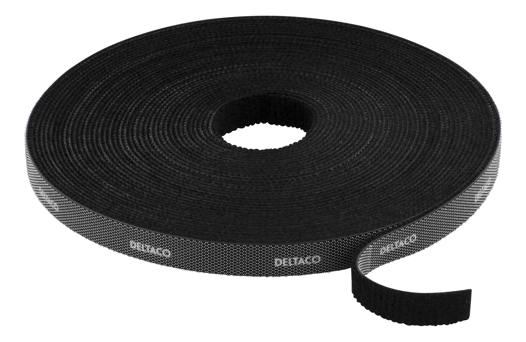 DELTACO kardborrband på rulle, bredd 9mm, 10m, svart