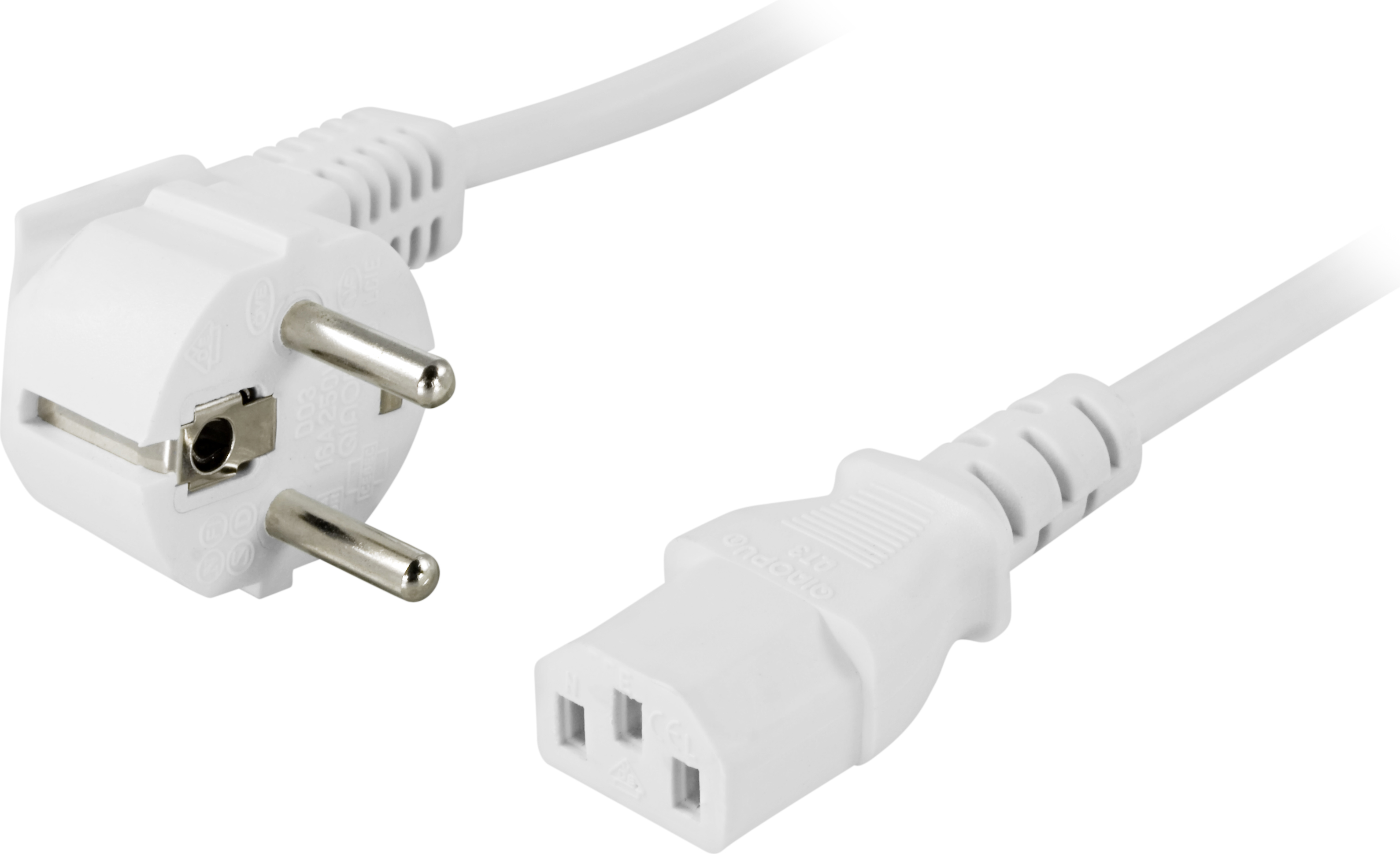 DELTACOapparatkabel, PC & vägg, vinklad CEE 7/7 - rak IEC C13, 1m, vi