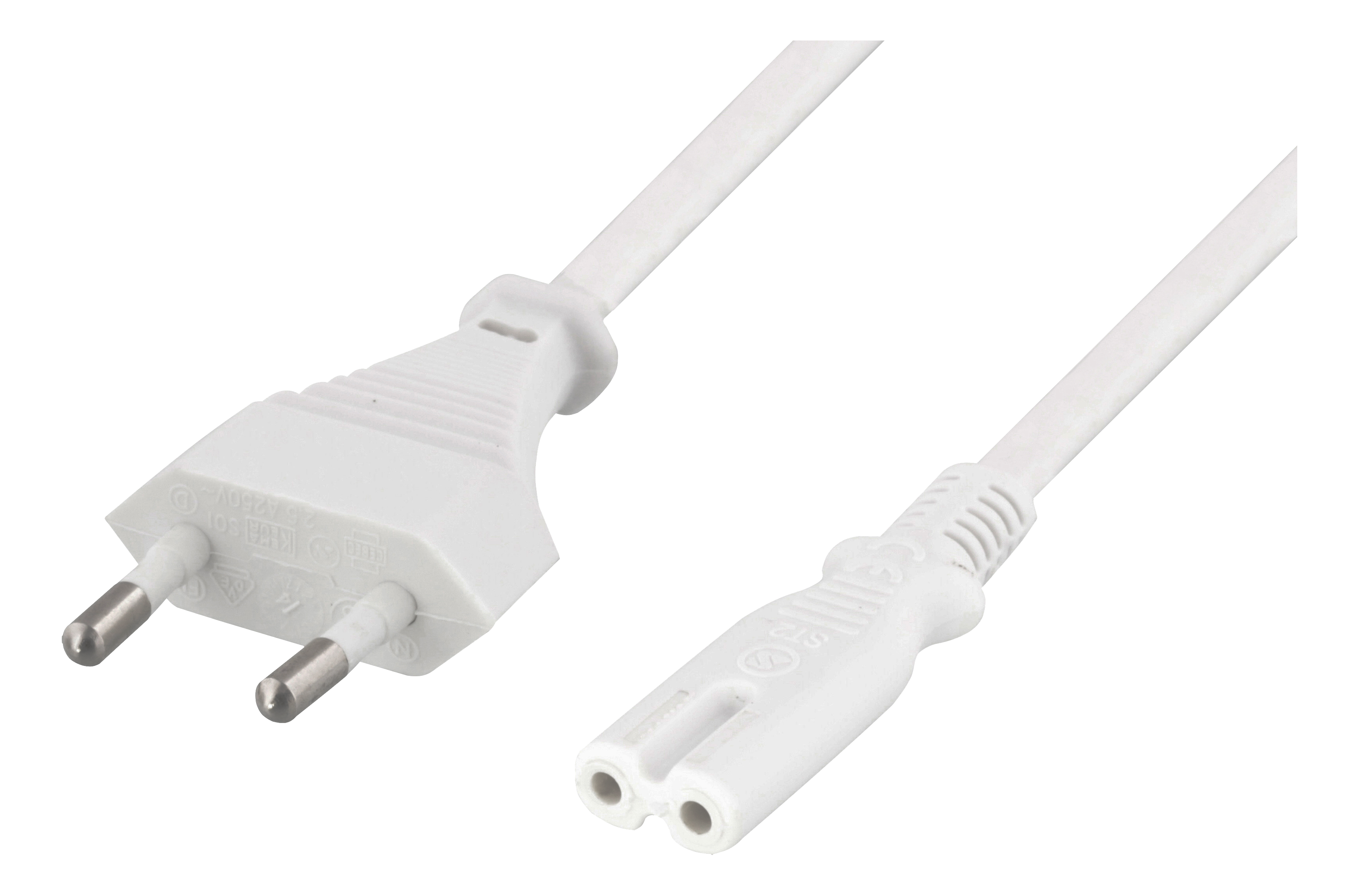 DELTACO ojordad apparatkabel, CEE 7/16 till IEC 60320 C7, 3m, vit