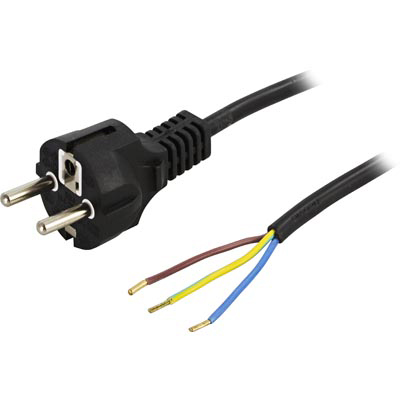DELTACO apparatkabel, jord, CEE 7/7 öppen ände, 10 A / 250 V, 2 m