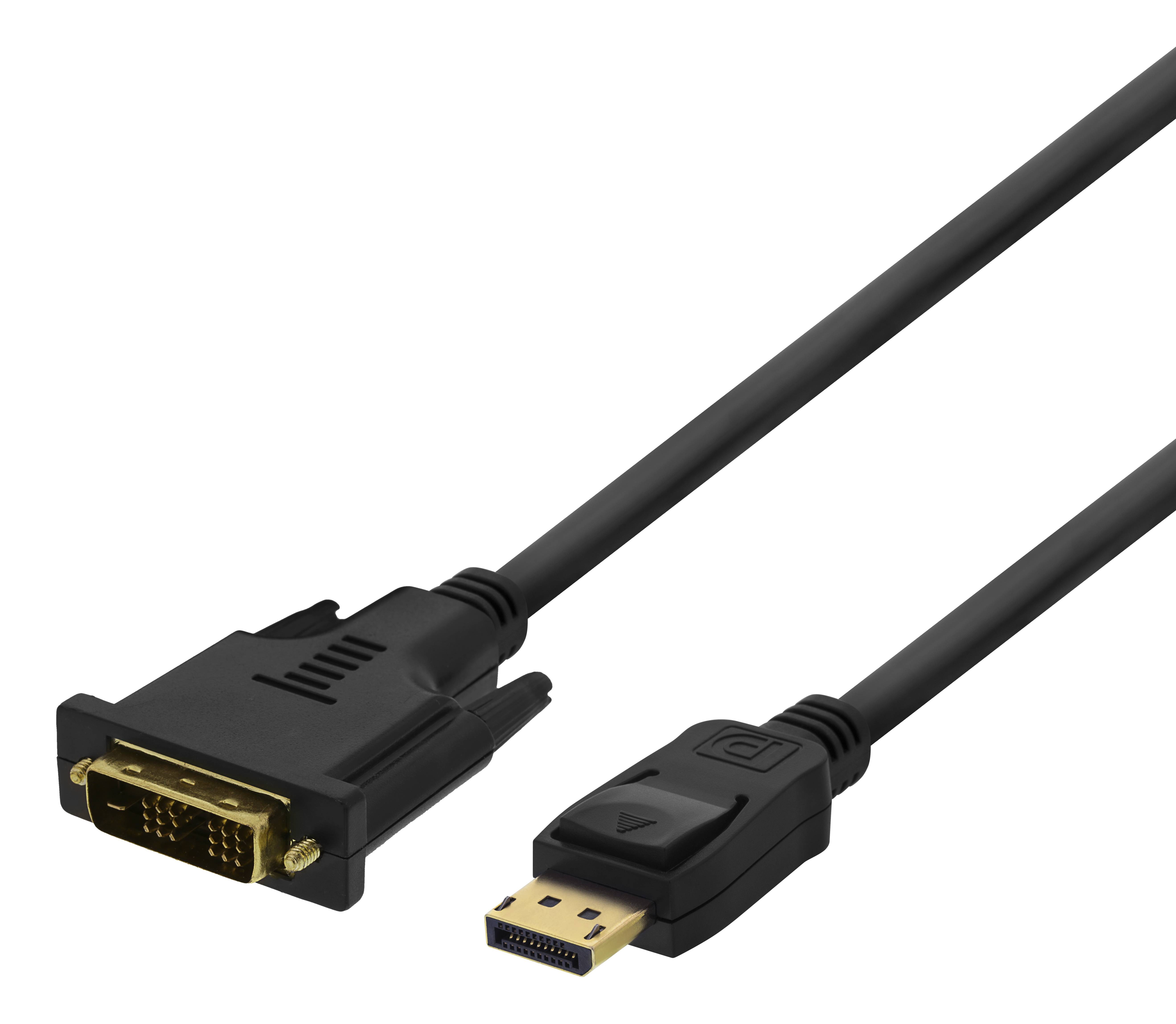 DELTACO DisplayPort till DVI monitorkabel, 20-pin ha - ha 2m, svart