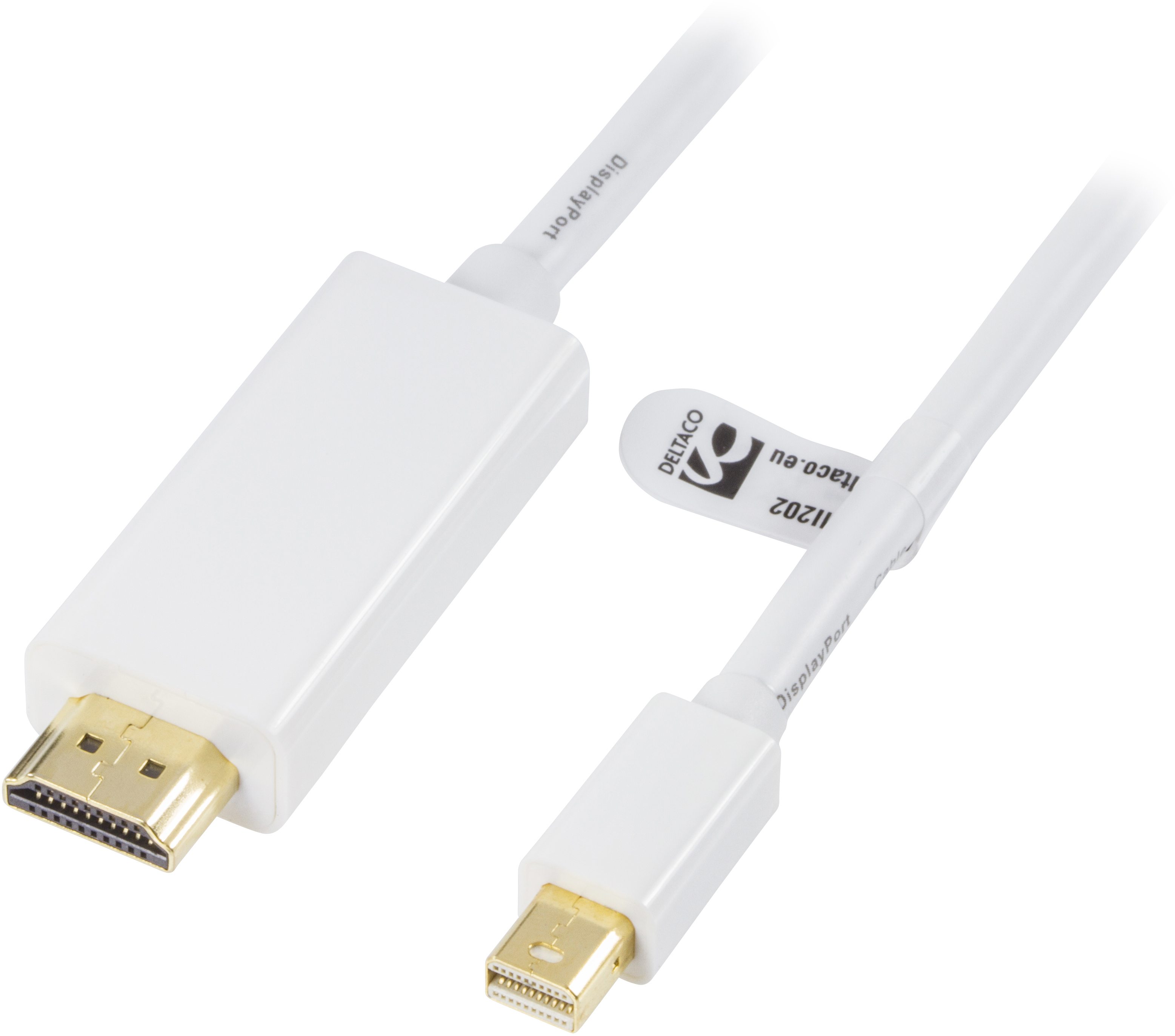 DELTACO mini DisplayPort till HDMI kabel med ljud, Full HD i 60Hz, 2m,