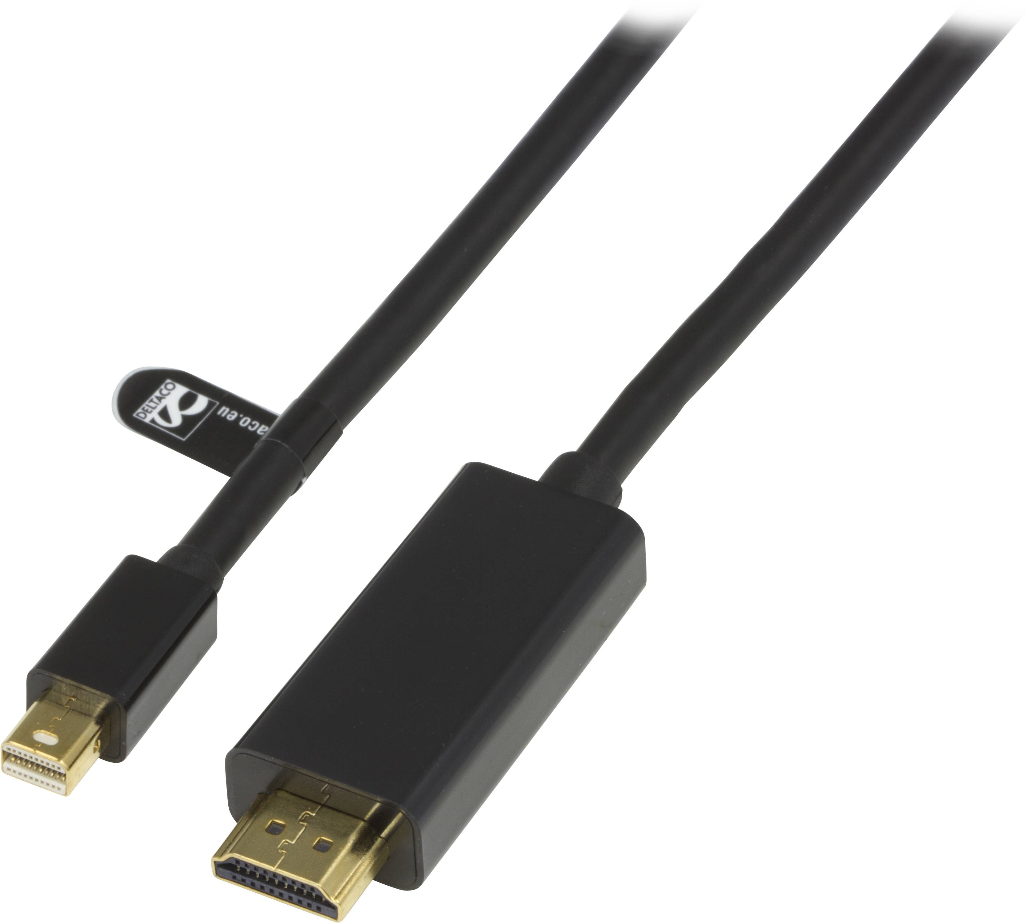 Alternativ bild 1 för DELTACO DP-HDMI204 - Adapterkabel - Mini DisplayPort hane till HDMI hane - 2 m - svart