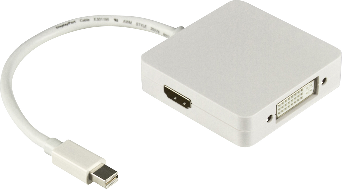 DELTACO Mini DisplayPort till DVI-I/HDMI/DisplayPort, Ultra HD i 30Hz,