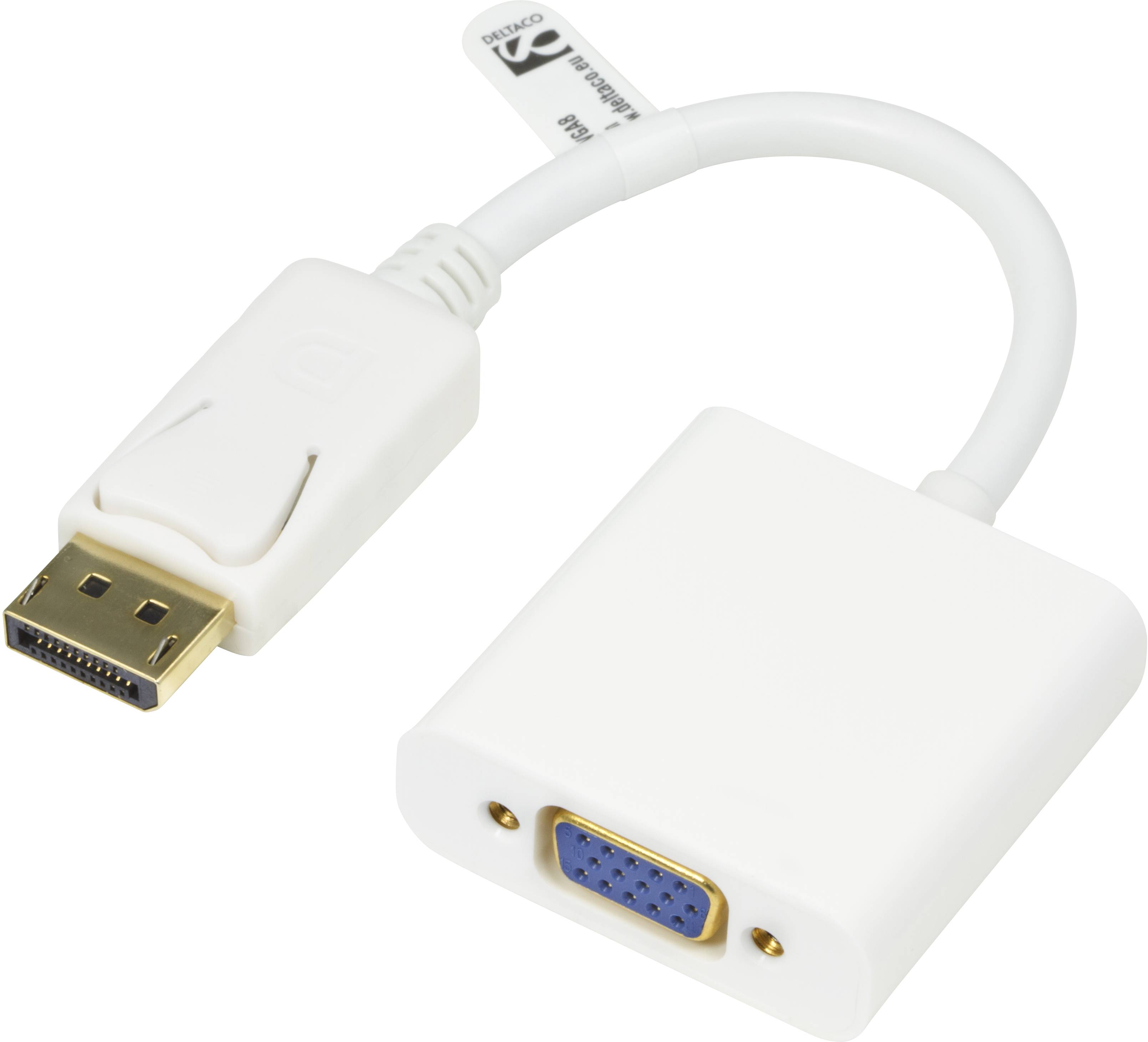 DELTACO DisplayPort till VGA-adapter, Full HD i 60Hz, vit, 0,2m,