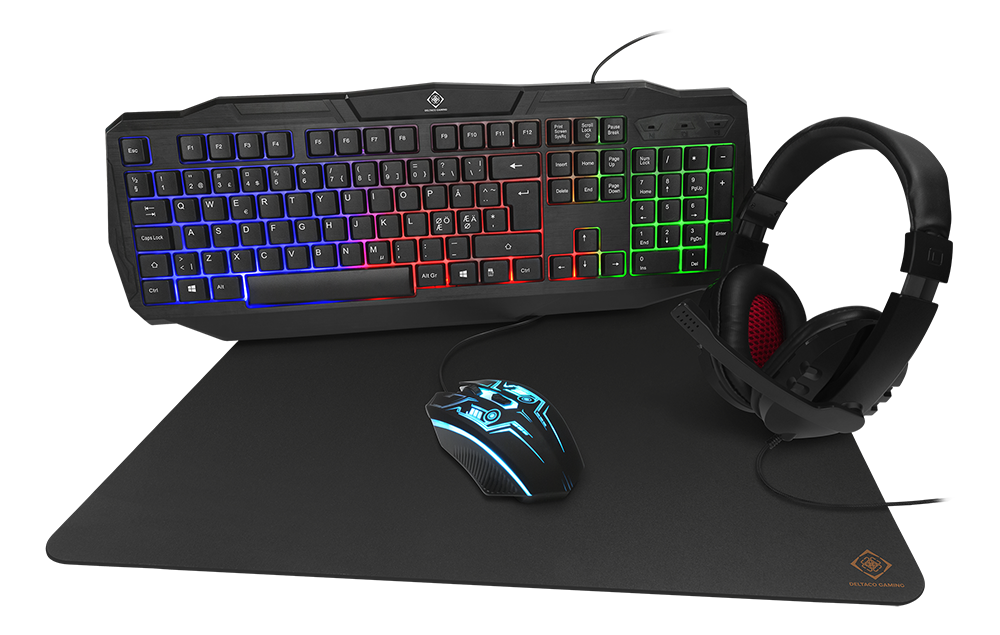 DELTACO GAMING 4-in-1 Gaming kit, Rainbow backlight, black