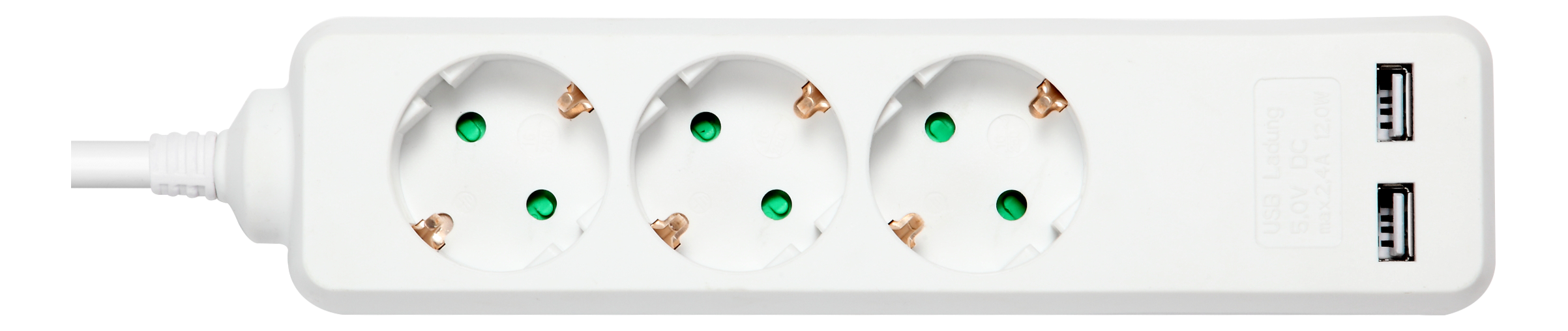 DELTACO outlet 3xCEE 7/3 1xCEE 7/7, 2xUSB-A, 1,5m white