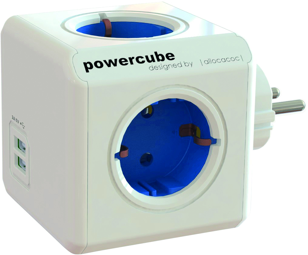 PowerCube Original 4 uttag, 2 USB, Blå