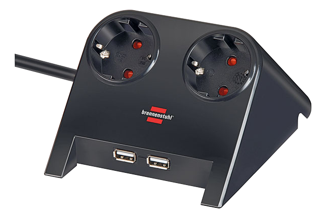 Brennenstuhl Desktop-Power, 2xCEE7/4, 2xUSB 2,1A, 1,8m kabel, svart