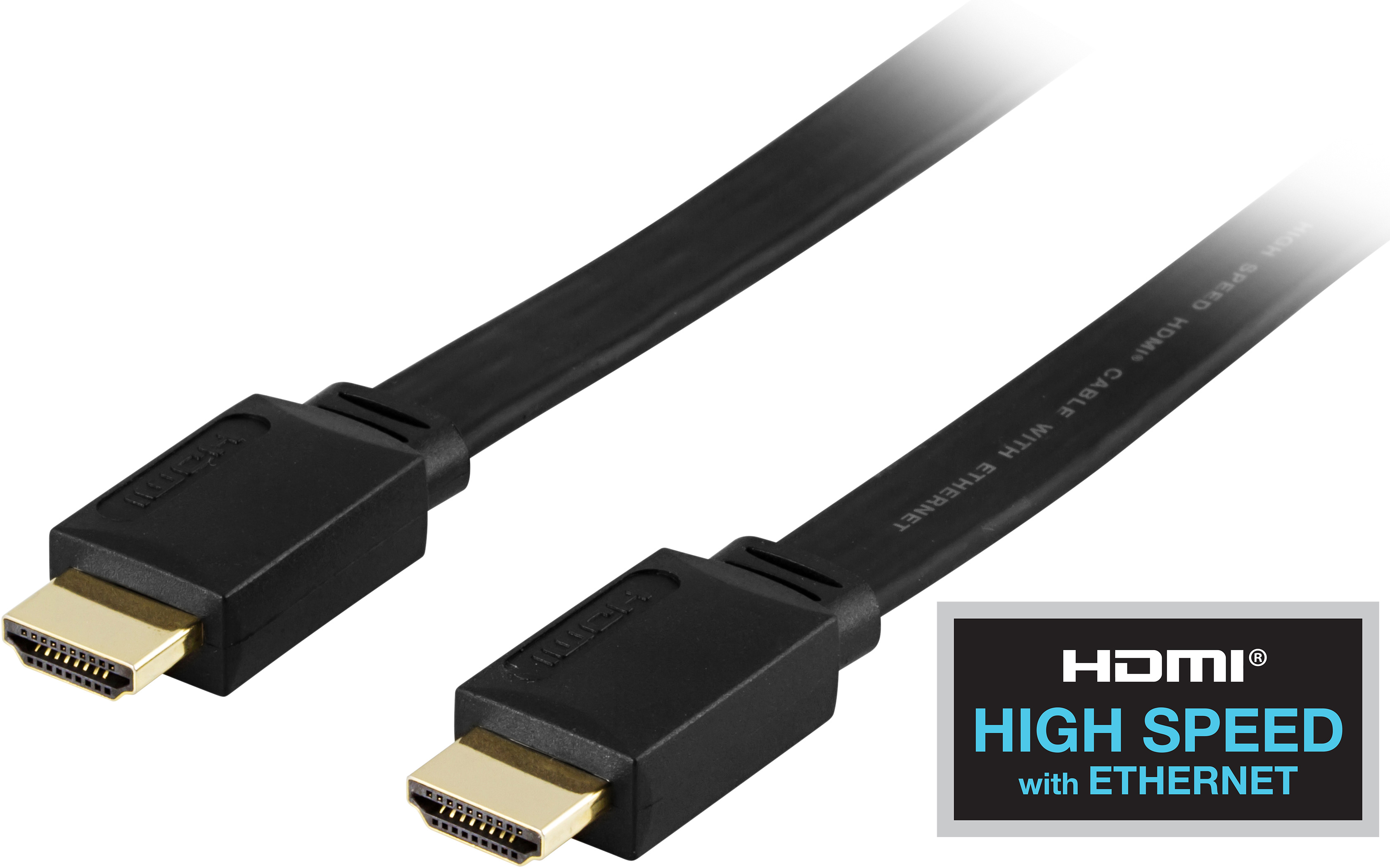 DELTACO platt HDMI kabel, HDMI High Speed with Ethernet, 4K, 3m, svart