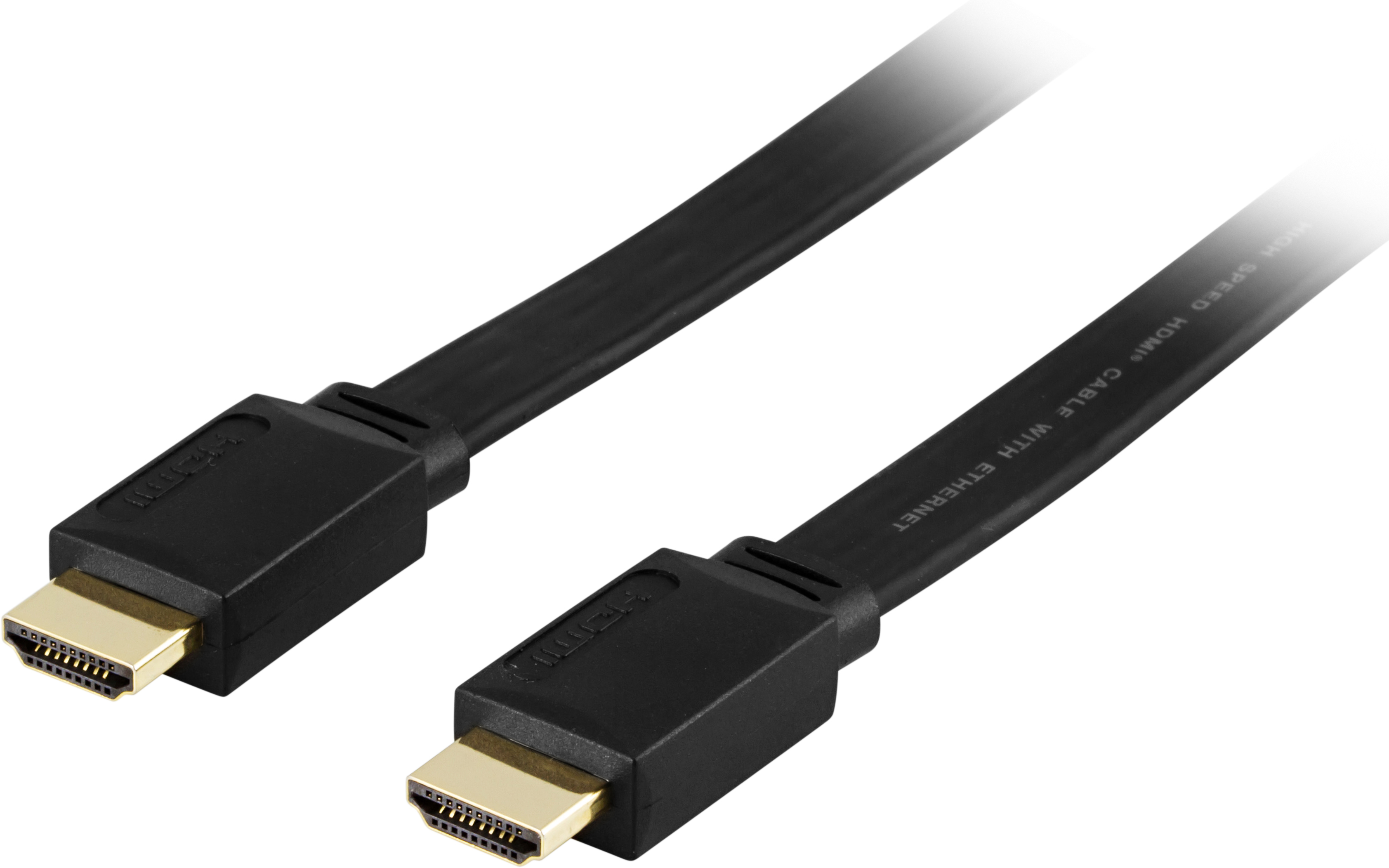 DELTACO platt HDMI kabel, HDMI Standard Speed with Ethernet, 15m,svart