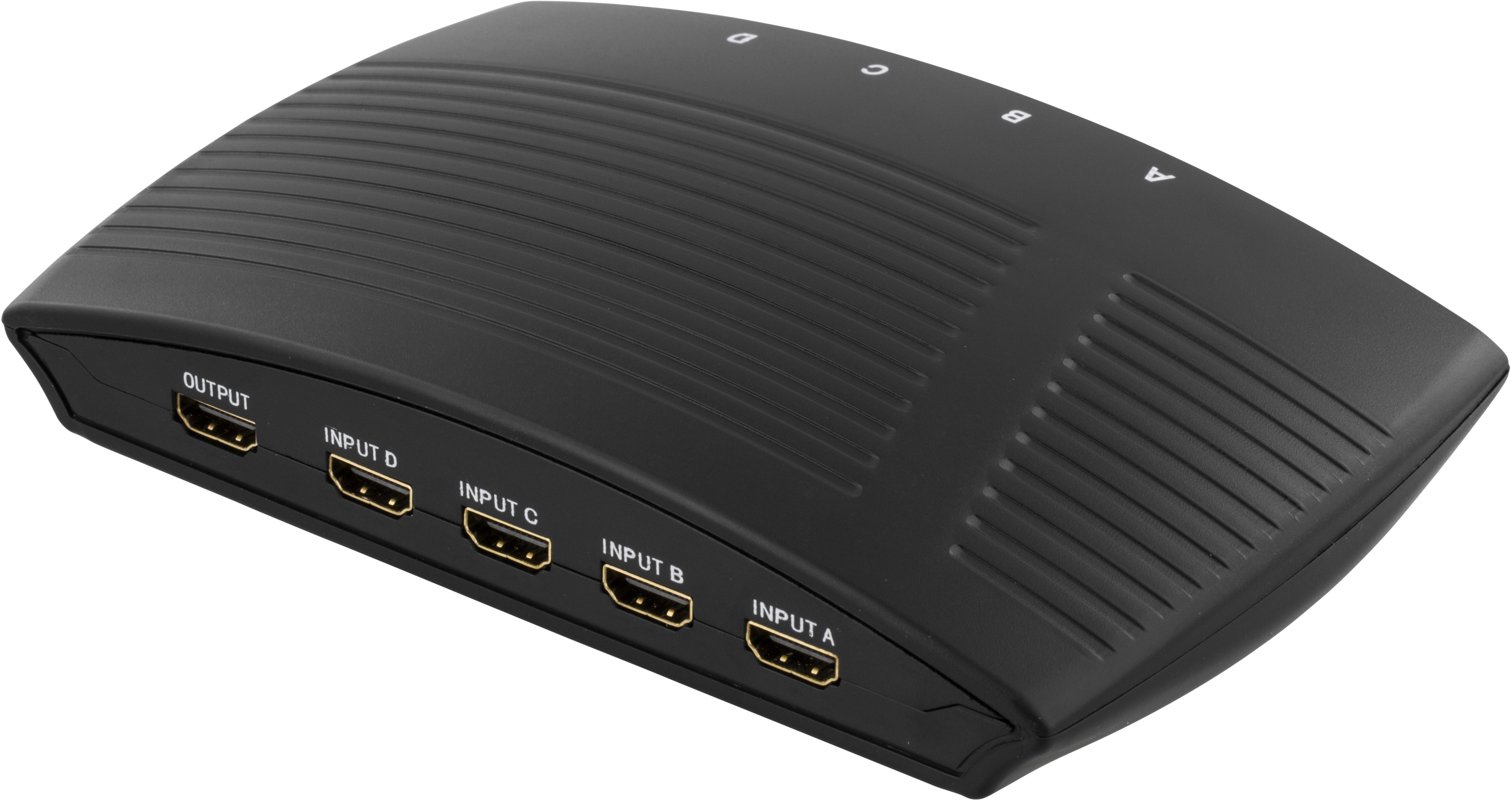 DELTACO manuell HDMI-switch, 4 ingångar till en utgång, 19-pin hona