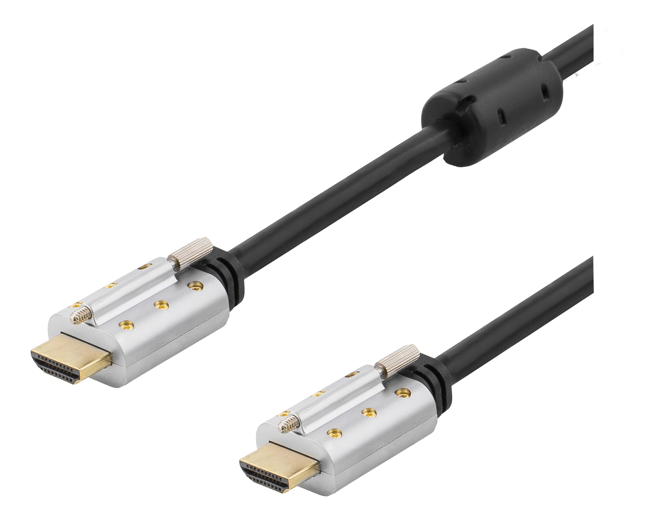 DELTACO HDMI kabel, låsbar, HDMI High Speed with Ethernet, 1,5m, svart