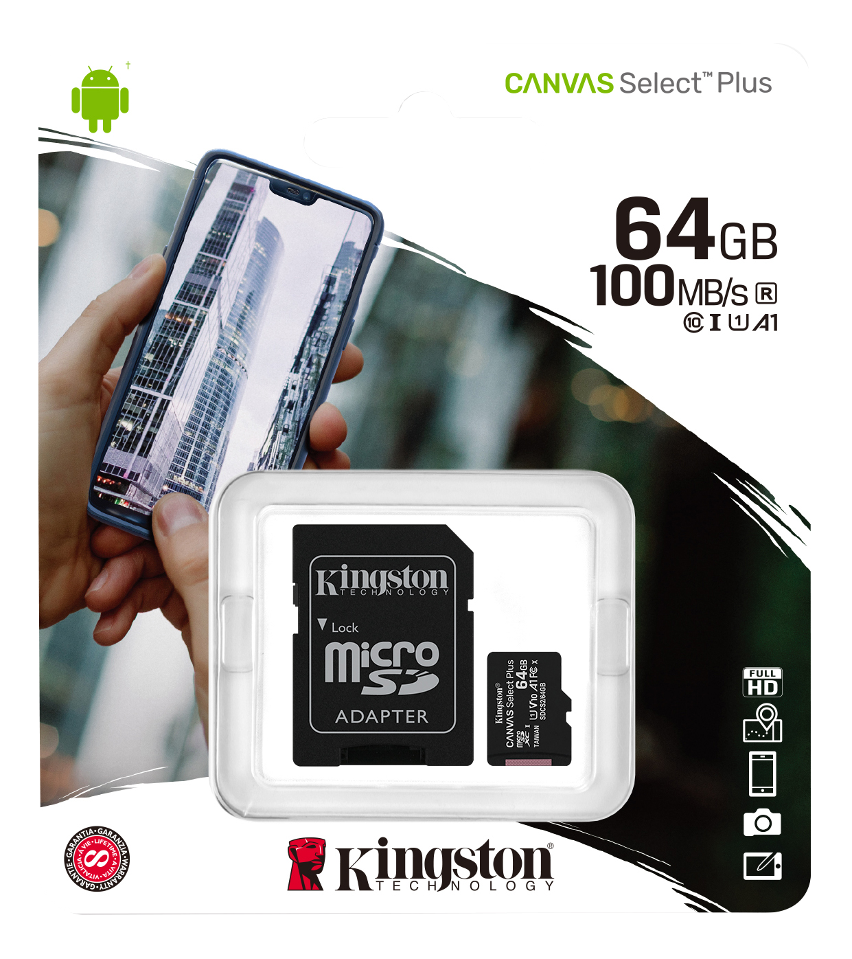 Alternativ bild 1 för Kingston microSDXC Canvas Select Plus - 64GB / Class 10 / UHS-1 / Adapter