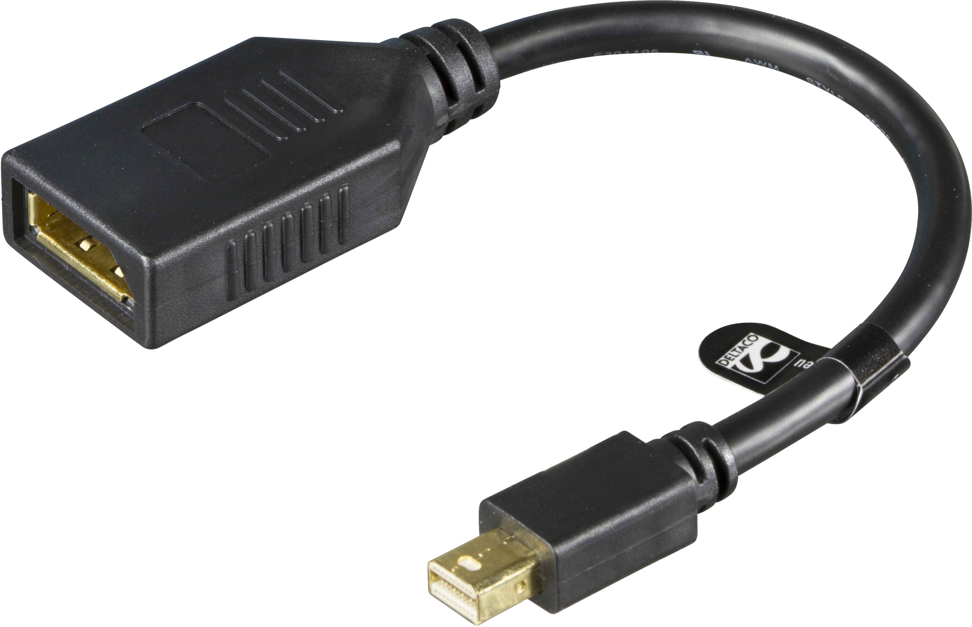 DELTACO Mini DisplayPort till DisplayPort, Ultra HD i 60Hz, 0,2m,