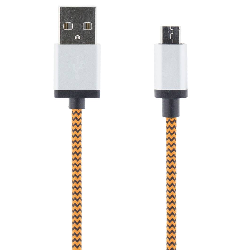 STREETZ USB-kabel, Tygklädd, Typ A ha - Typ Micro B, 2m, orange