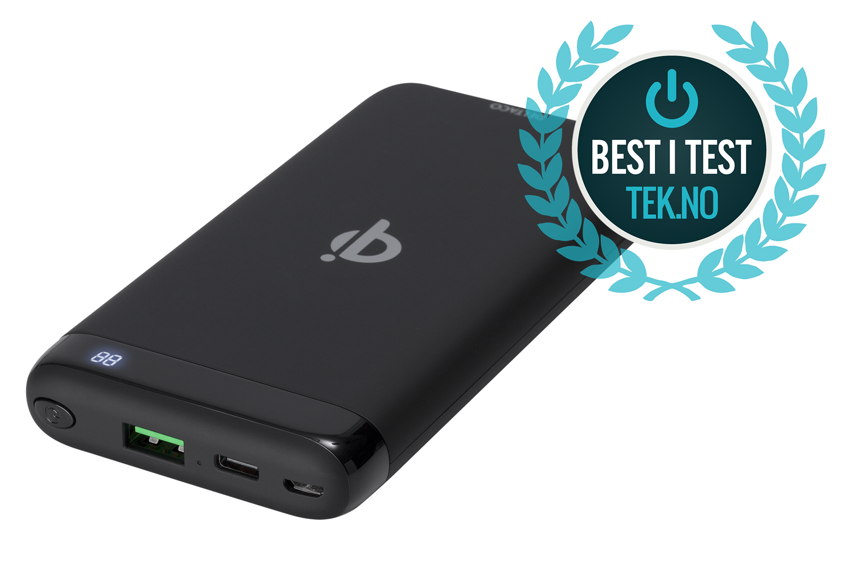 DELTACO power bank 10 000 mAh, Qi 10 W, USB-C PD, USB-A fast charging