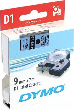 DYMO D1 märktejp standard 9mm, svart på blått, 7m rulle