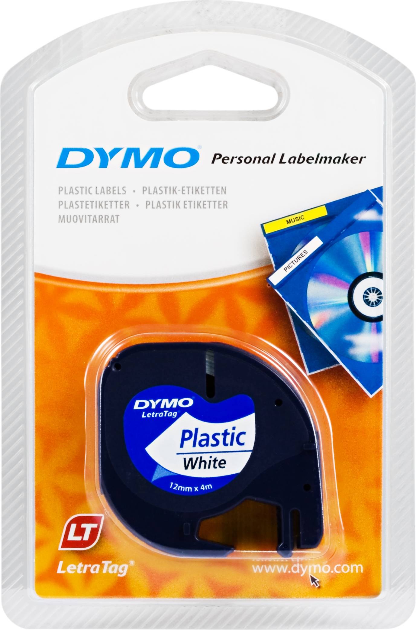 DYMO LetraTAG plasttejp, vit, 12mm, 4m