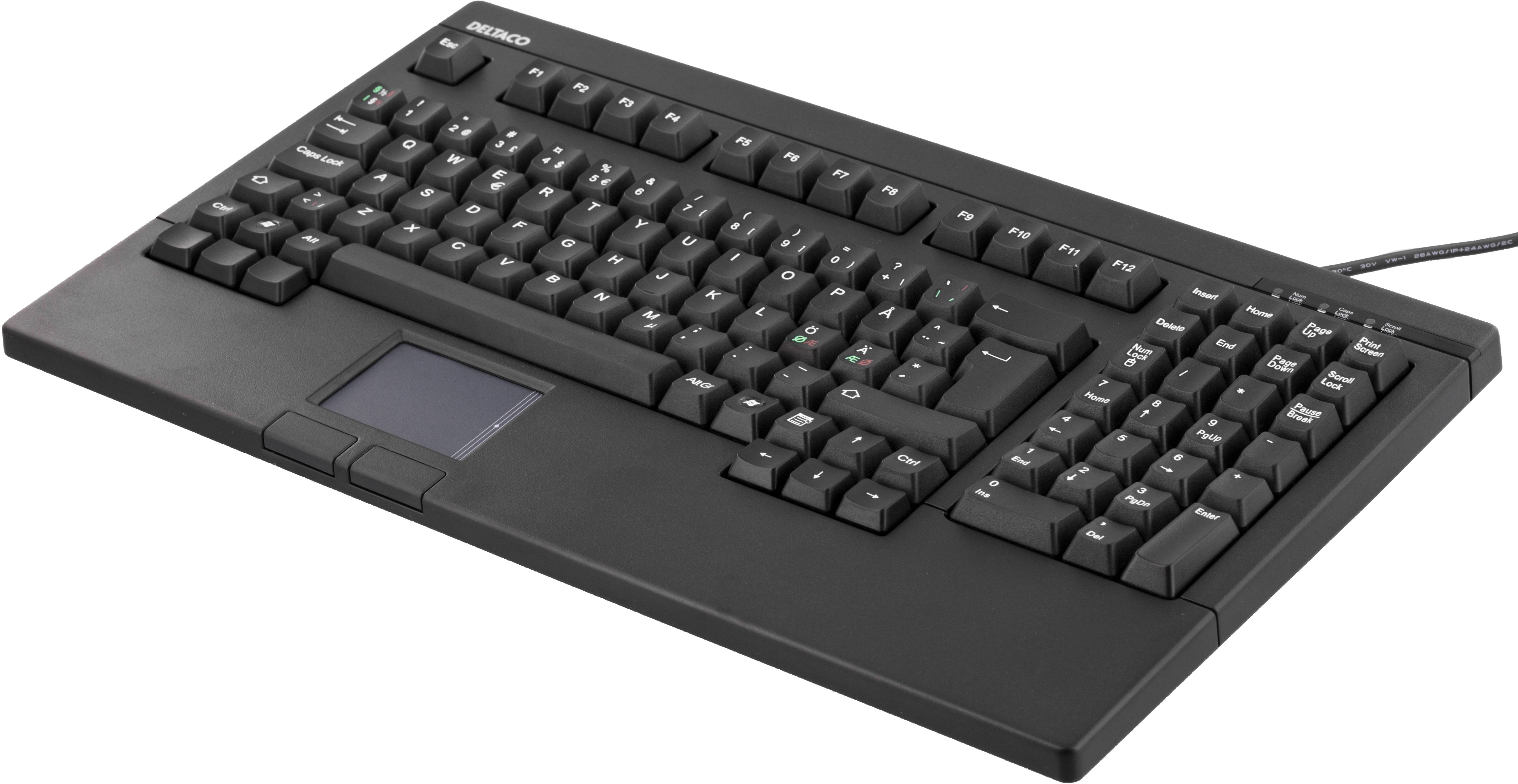 DELTACO kvalitativt tangentbord med touchpad,105 tangenter,nordisk lay