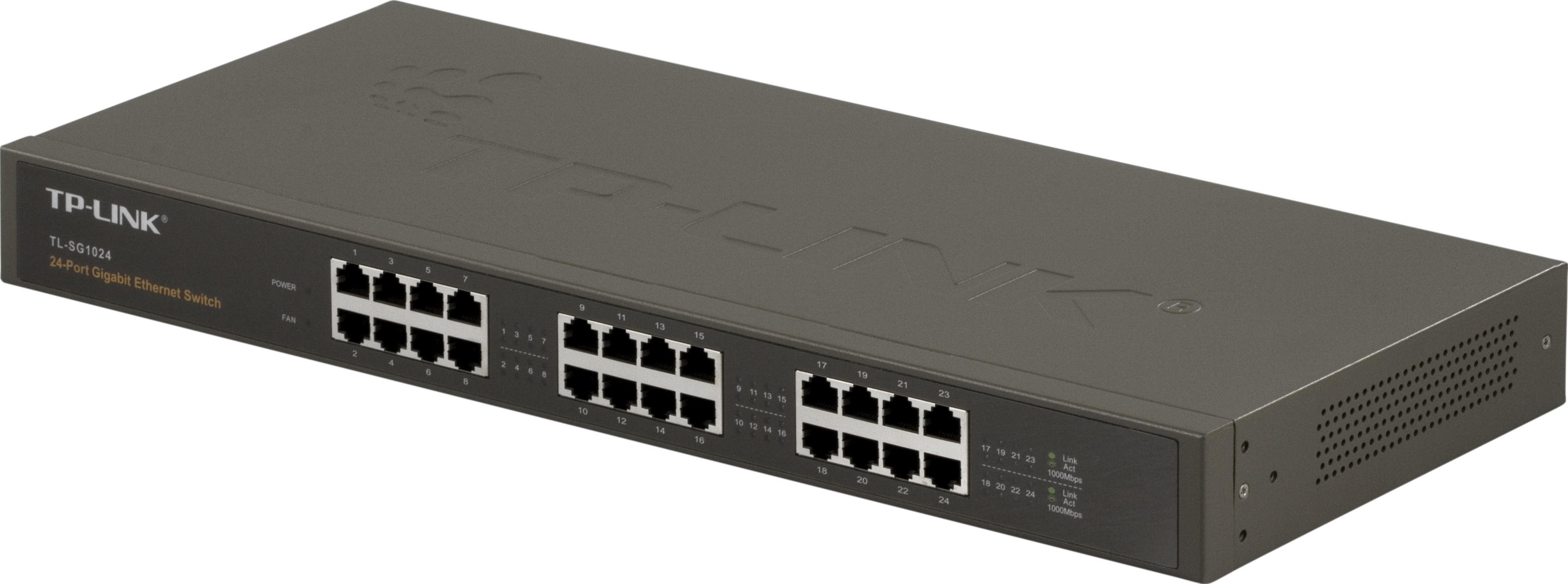 TP-LINK, nätverksswitch, 24-ports 10/100/1000Mbps, RJ45, metall, 19"