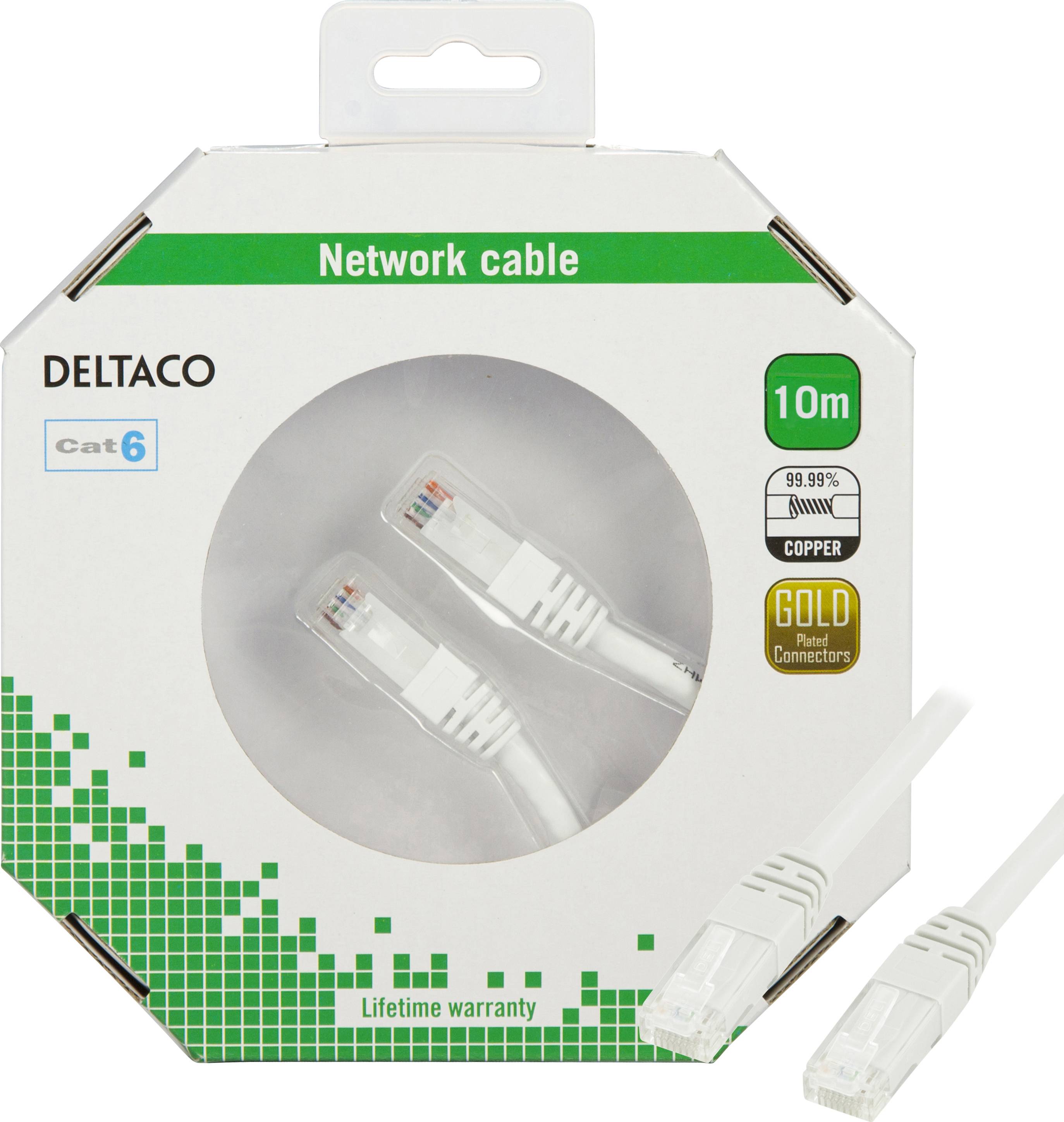 DELTACO U/UTP Cat6 patchkabel, LSZH, 10m, vit