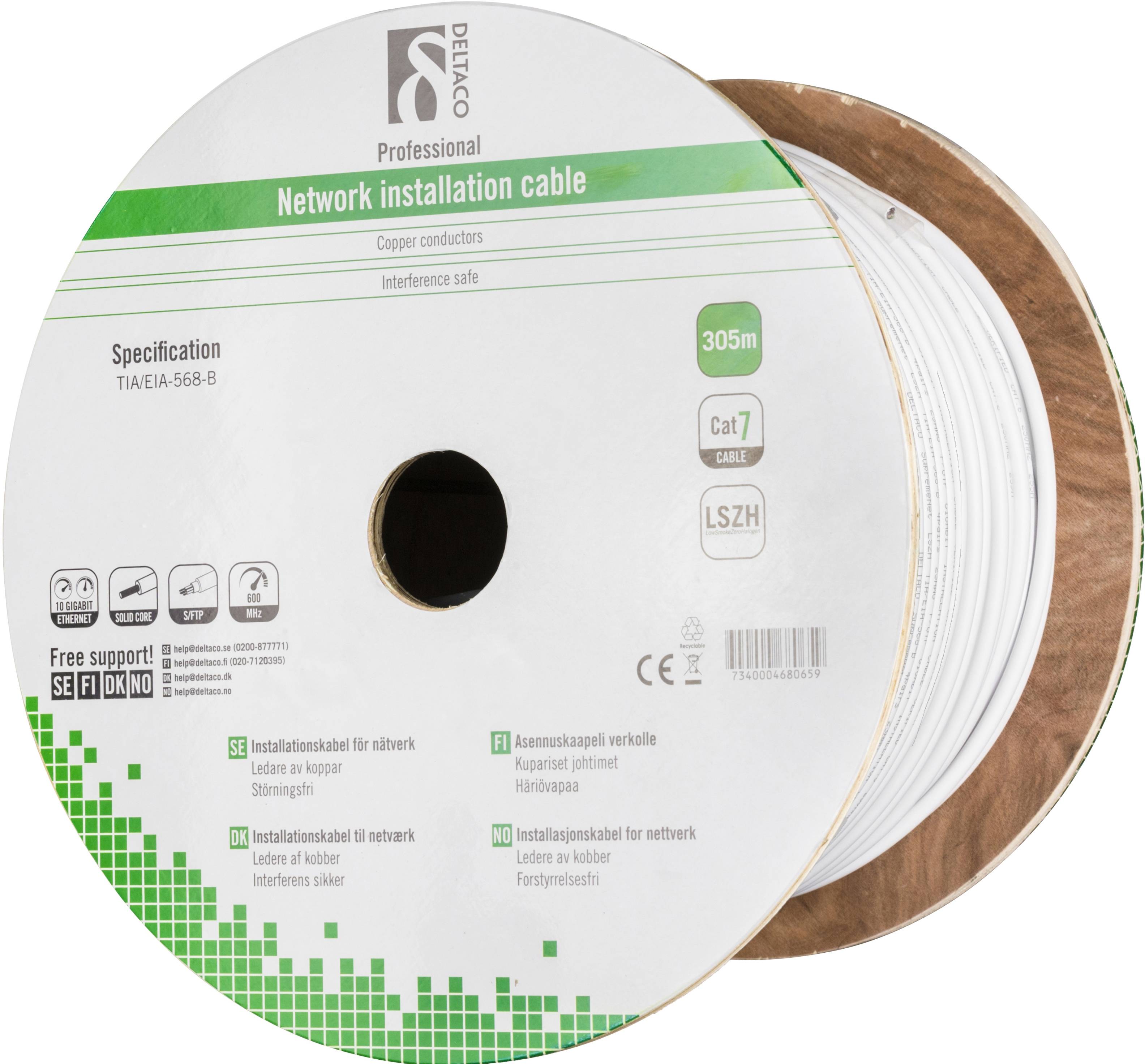 DELTACO S/FTP installationskabel Cat7, LSZH, 305m, vit