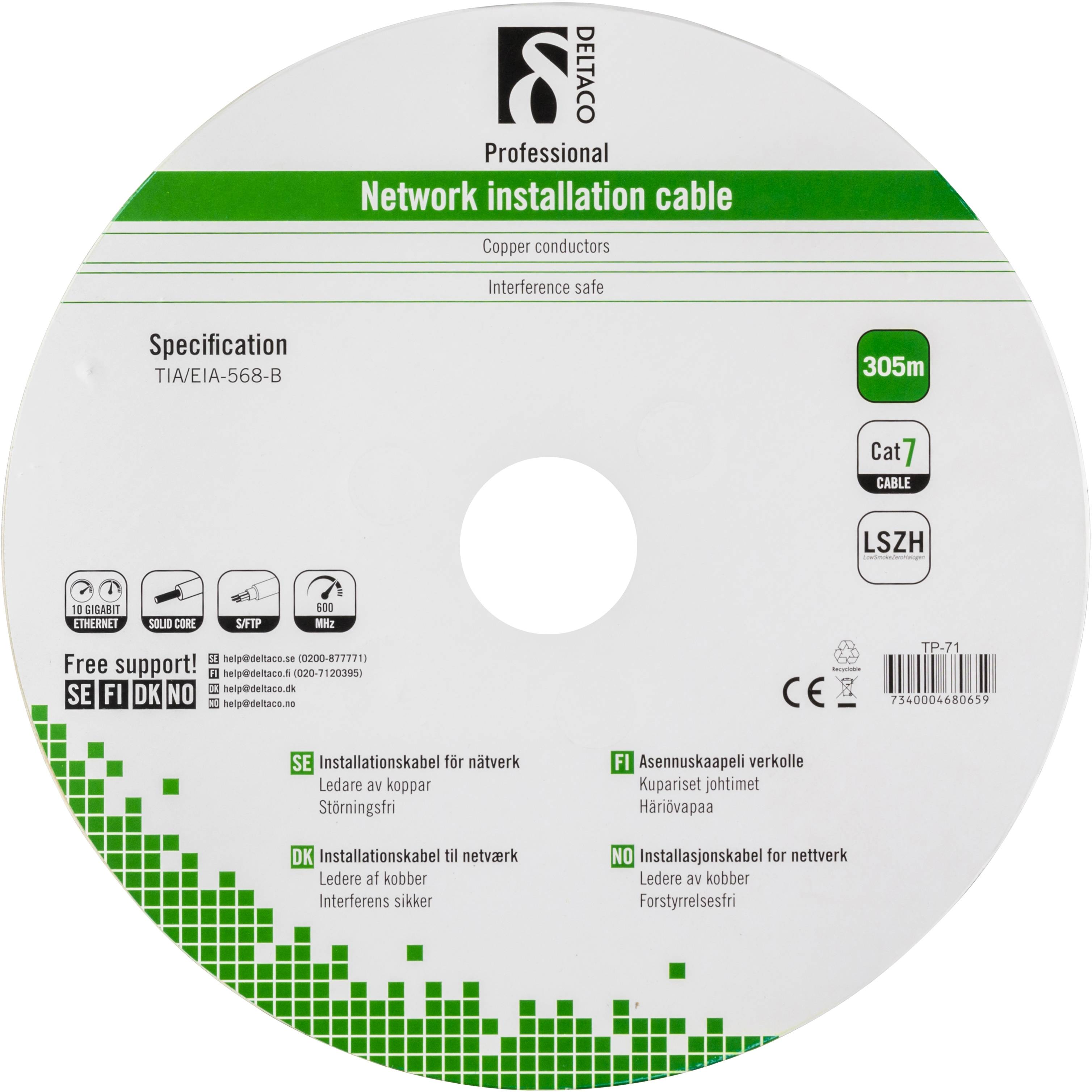 Alternativ bild 1 för Deltaco FTP Cat7 installationskabel / 305m - Grå