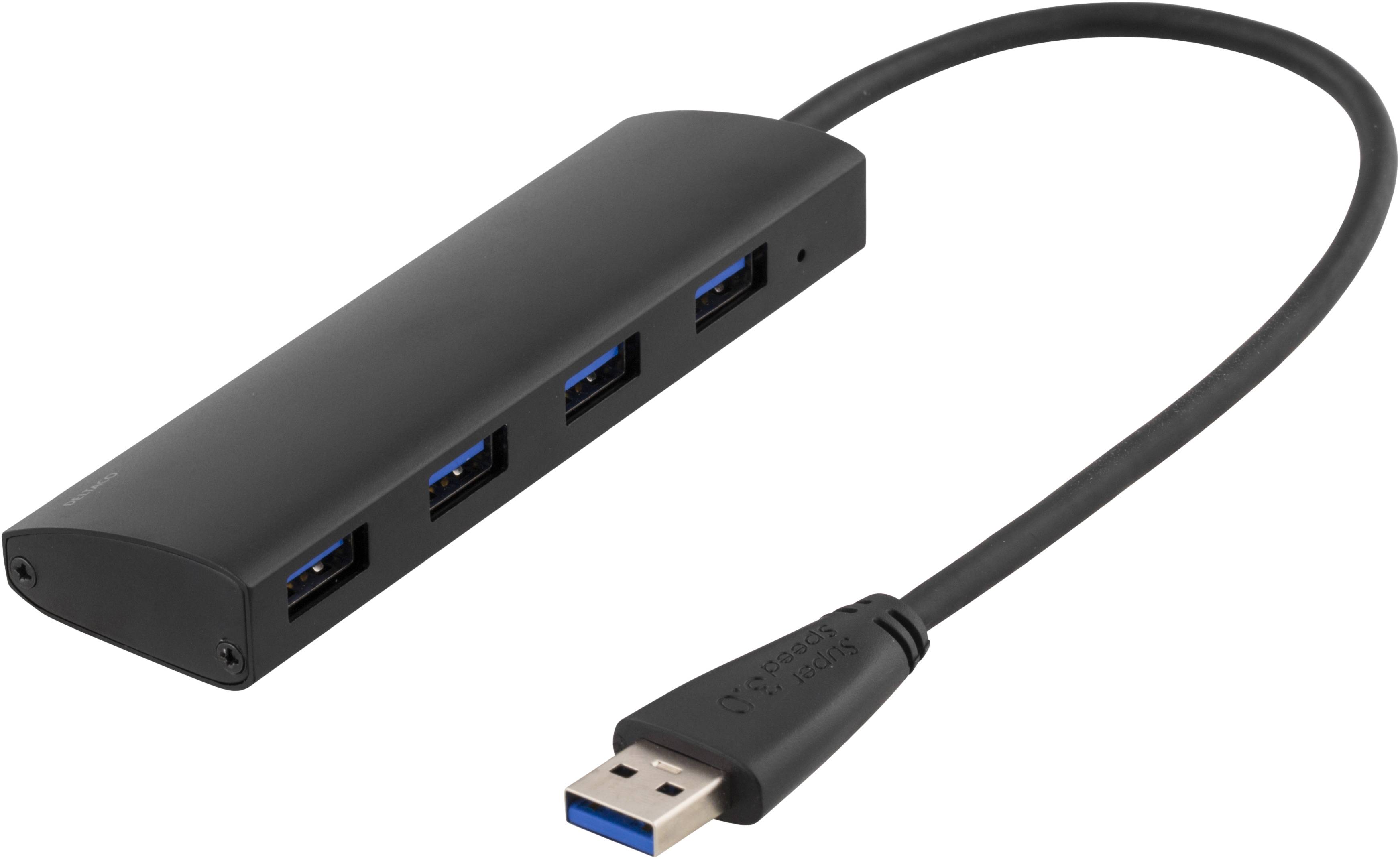 DELTACO USB 3.1 Gen 1 hubb, 4x USB-A hona, aluminium, svart