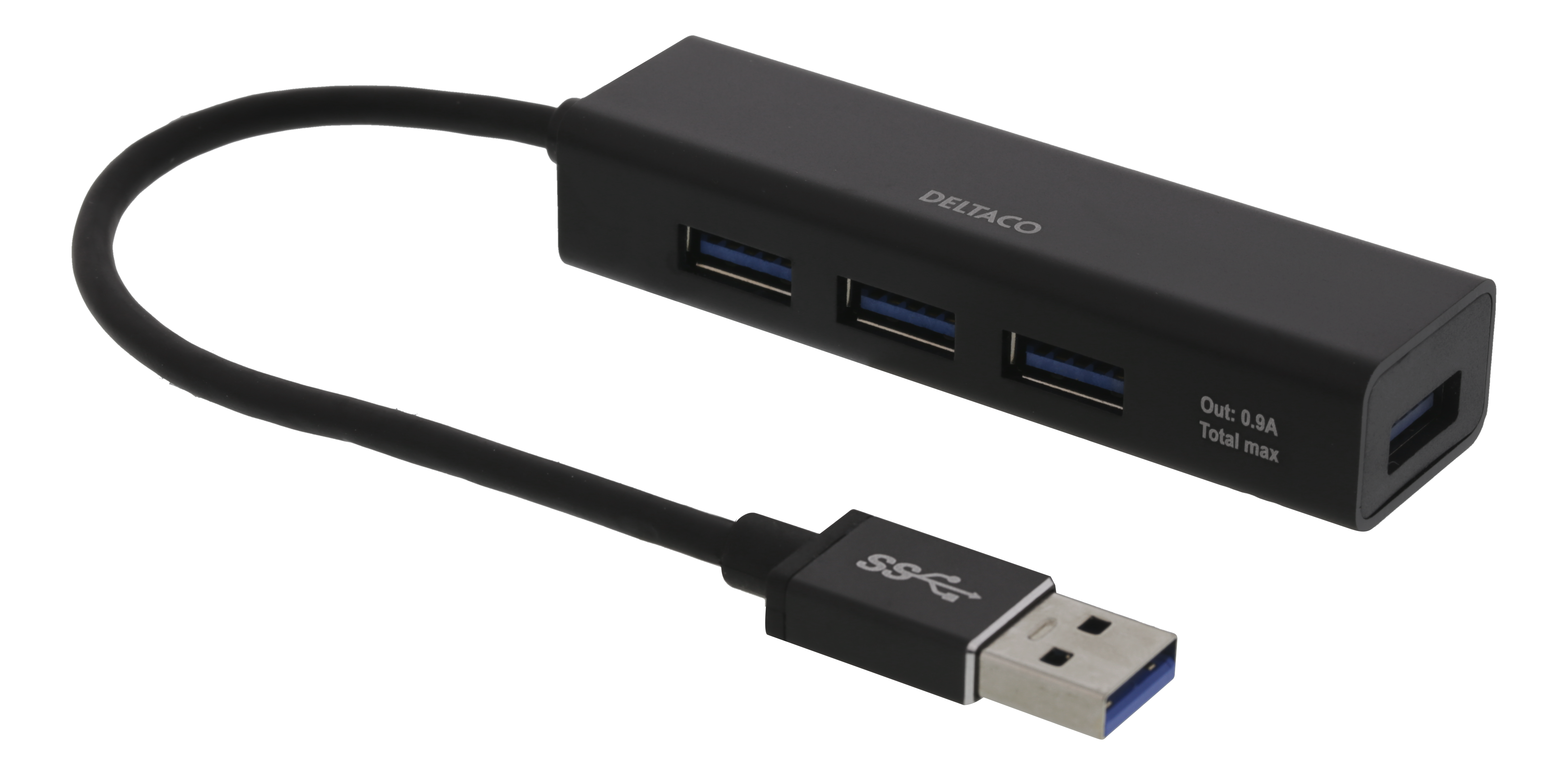 DELTACO USB Mini Hubb med fyra USB-A portar, USB 3.1 Gen 1, svart