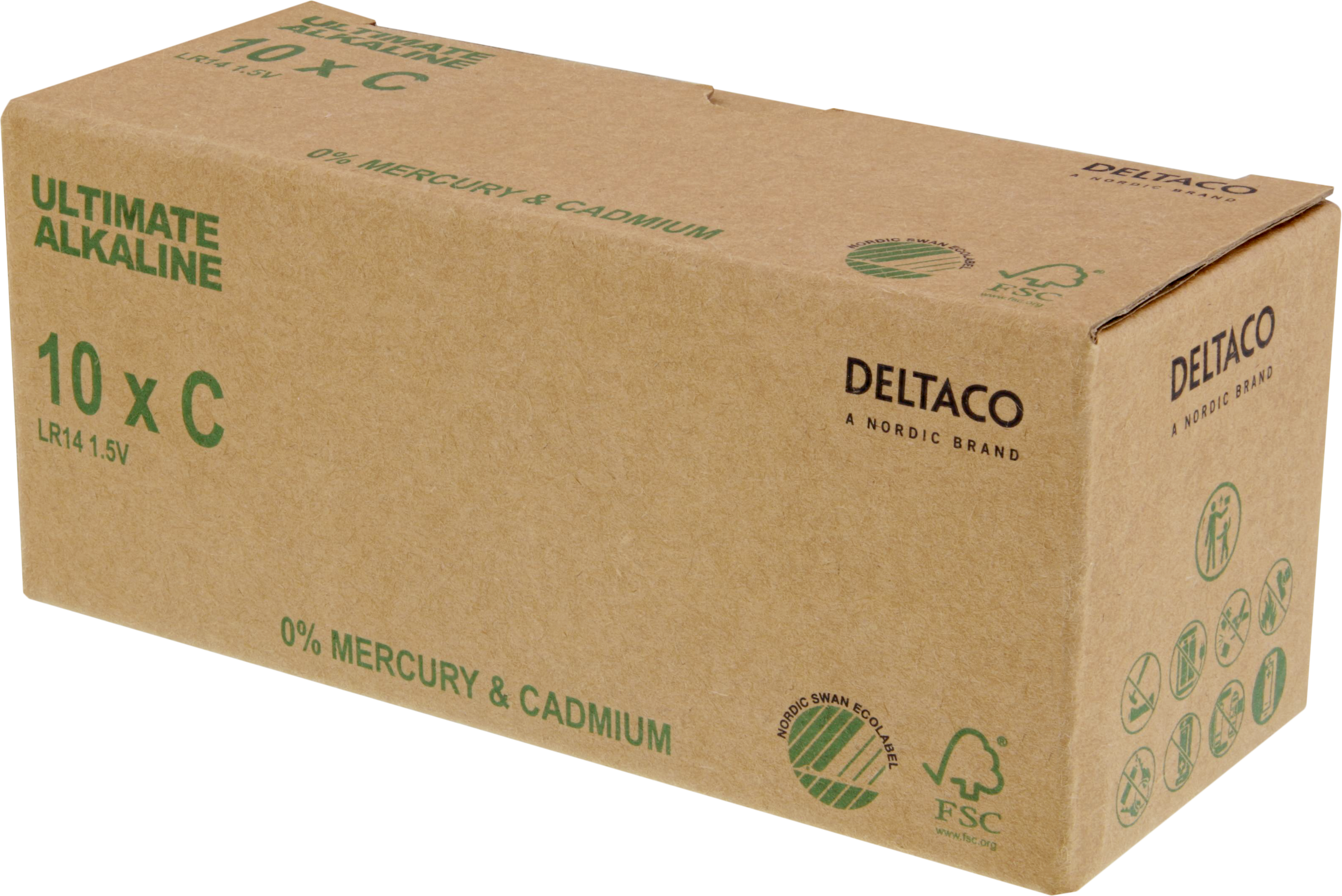 DELTACO Ultimate Alkaline batteries, LR14/C size, 10-pack bulk