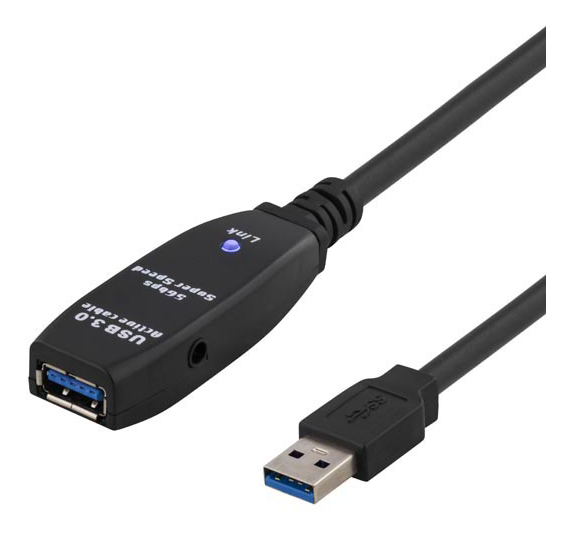 DELTACO PRIME aktiv USB 3.0-förlängningskabel, Typ A ha - ho, 7m, svar