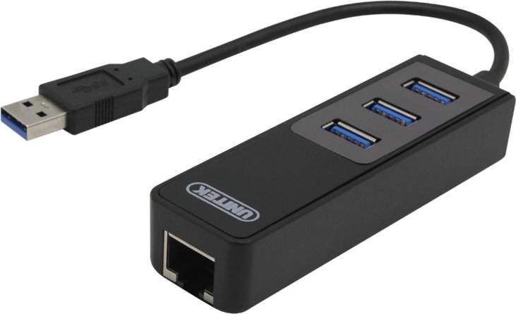 DELTACO nätverksadapter, 1xGigabitRJ45, 1xUSB3 A ha, 3x USB3 ho, svart